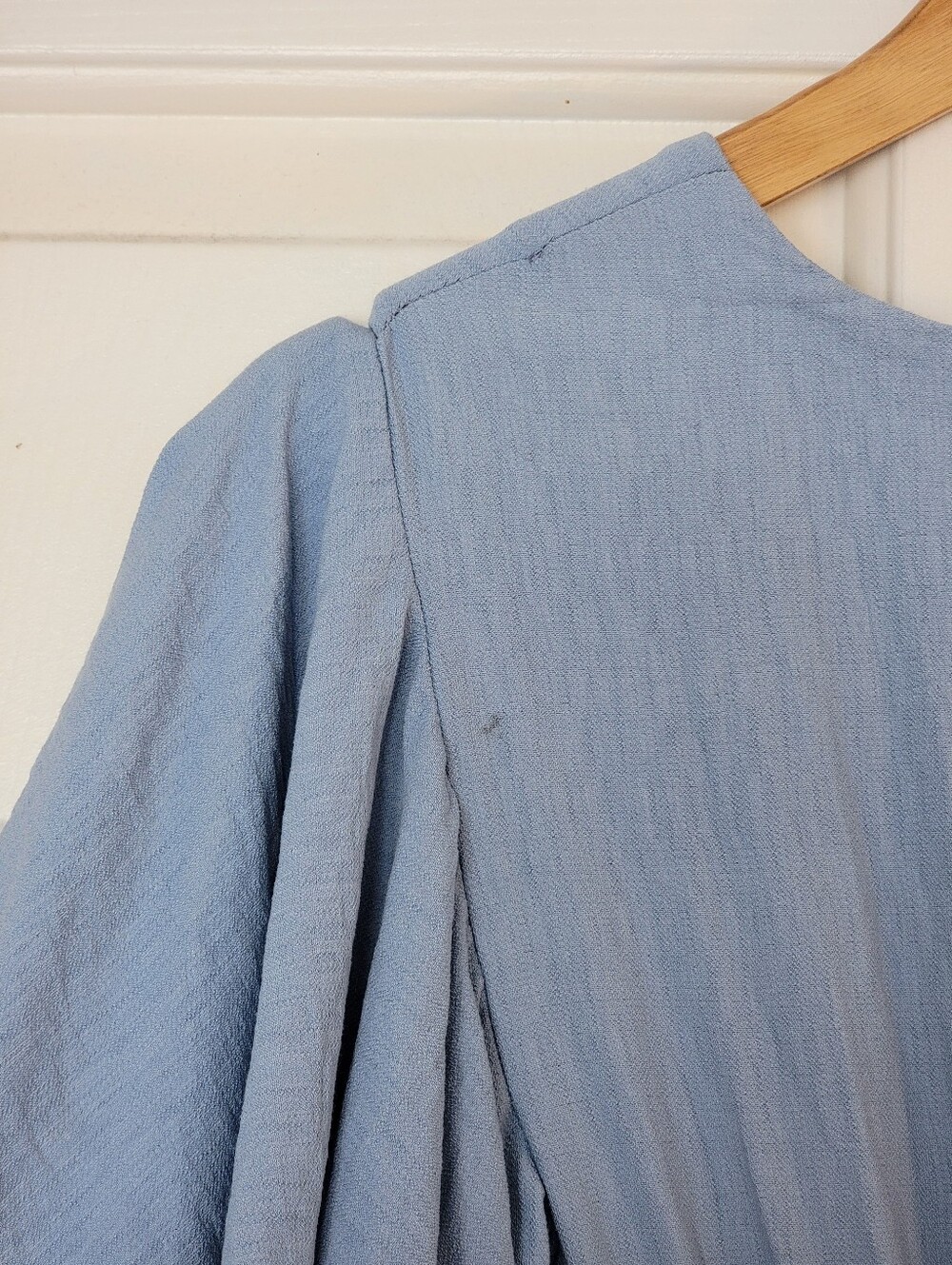 Modest Blue Midi Dress With Butterfly Sleeves And Waist Tie - Picture 5 of 7